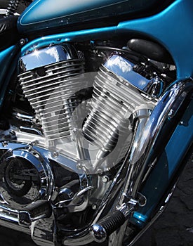 Chromed motorbike V2 engine photo