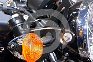 Chromed turn indicators on motorcycle
