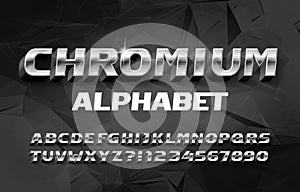 Chromium alphabet font. 3D metal effect letters and numbers with shadow. photo