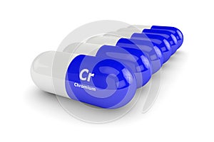 Chromium pills lying on white table