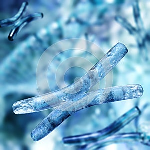 Chromosomes, X chromosome close up on a blurred background, human genome, 3d rendering