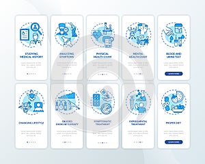Chronic fatigue syndrome diagnostics onboarding mobile app page screen with concepts set