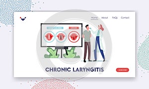 Chronic Laryngitis Landing Page Template. Tiny Doctor and Patient Characters at Infographics Presenting Throat Infection