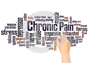 Chronic pain word cloud and hand writing concept