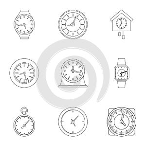 Chronograph icons set, outline style