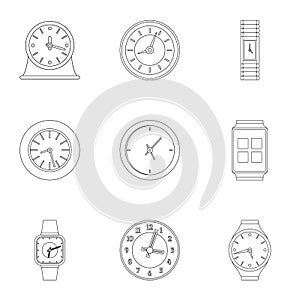 Chronograph movement icons set, outline style