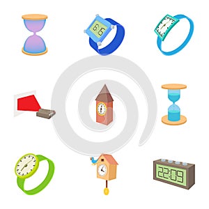 Chronometer icons set, cartoon style