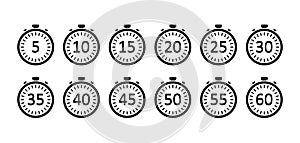 Chronometer icons set. Round clock. Ui design. Vector illustration. stock image.