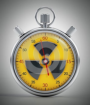 Chronometer with radiation icon. Nuclear war countdown concept. 3D illustration