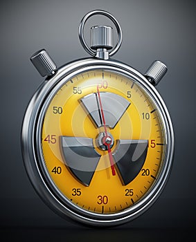 Chronometer with radiation icon. Nuclear war countdown concept. 3D illustration