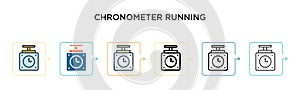 Chronometer running vector icon in 6 different modern styles. Black, two colored chronometer running icons designed in filled,