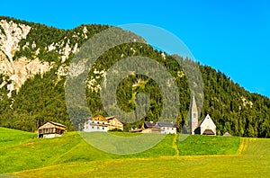 Chruch of Santa Maddalena at the Dolomites in Italy