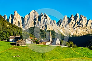 Chruch of Santa Maddalena at the Dolomites in Italy