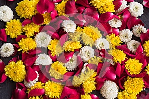 Chrysanthemum flower and Red petal roses