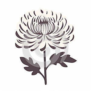 Chrysanthemum Flower Silhouette: Folk-inspired Black And White Illustration