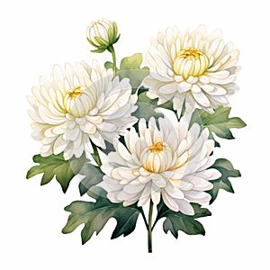 Chrysanthemum Flowers Hand Painted Watercolor Clipart