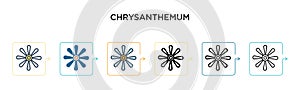 Chrysanthemum vector icon in 6 different modern styles. Black, two colored chrysanthemum icons designed in filled, outline, line