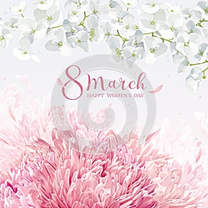 Chrysanthemums and Apple blossom for 8 March vector greeting car