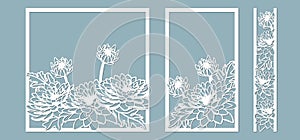 chrysanthemums. set template for laser cutting and Plotter. Flowers, leaves for decoration. Vector illustration. Sticker