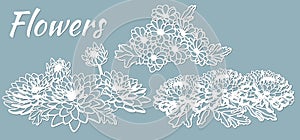 chrysanthemums. set template for laser cutting and Plotter. Flowers, leaves for decoration. Vector illustration. Sticker