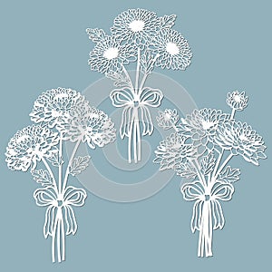 chrysanthemums. set template for laser cutting and Plotter. Flowers, leaves for decoration. Vector illustration. Sticker