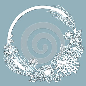 chrysanthemums. template for laser cutting and Plotter. Flowers, leaves for decoration. Vector illustration. Sticker