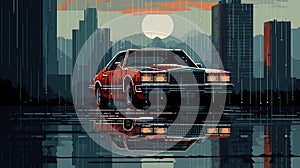 Chrysler In Rain: Pixel Art Print With Dynamic Chiaroscuro photo