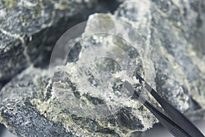 Chrysotile asbestos fiber close up.