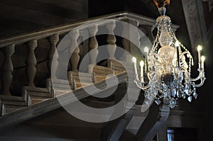 Chrystal chandelier in baroque staircase