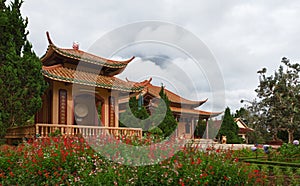 Chua Thien Vuong Pagoda with flowers, Vietn