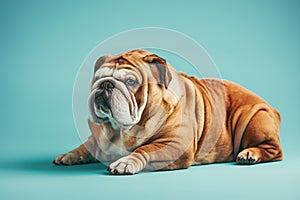 Chubby English Bulldog with endearing folds. Concept of pet health, diet and weight control.