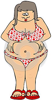 Chubby girl in a polka-dot bikini