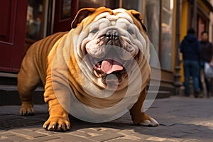 Chubby street dog exudes joy and contentment, capturing hearts with its plumpness