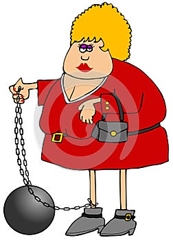 Chubby woman with a ball & chain