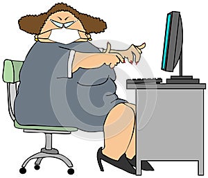 Chubby woman office worker wearing a face mask