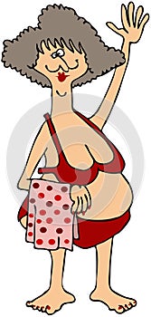 Chubby Woman In A Red Bikini photo