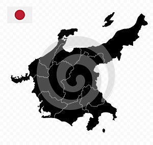 Chubu Map. Map of Japan prefecture. Black color