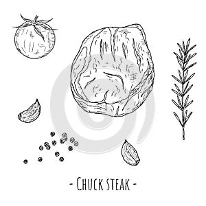 Chuck steak. Vector cartoon illustration. Isolated object on white.