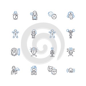 Chuckleheads line icons collection. Pranksters, Goofballs, Jesters, Clowns, Buffoons, Fools, Caperers vector and linear