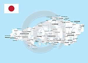 Chugoku Map. Map of Japan Prefecture. White color photo