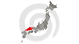 Chugoku region blinking red highlighted in map of Japan
