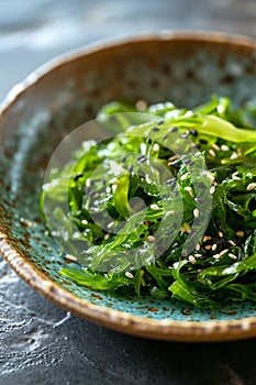 Chuka salad on a plate. Selective focus.