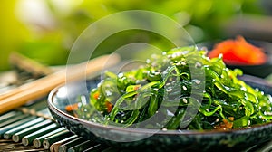 Chuka salad on a plate. Selective focus.