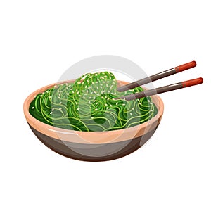 Chuka, wakame or kombu, vegan Japanese seaweed food, bowl with green salad and sesame