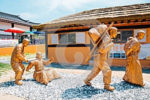 Korean traditional house and historical statue in Chuncheon, Korea