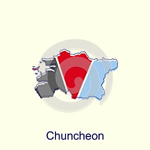 Chuncheon map vector illustration on white background, detailed map of South Korea vector design template, national borders and