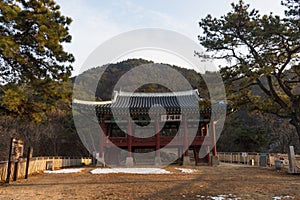 Chuncheon Soyangjeon from the hills during winter evening at Chuncheon , South Korea : 11 February 2023