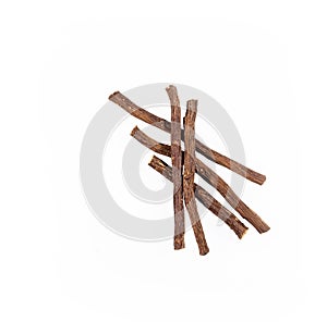 Chunks of Licorice Roots - Glycyrrhiza glabra. White background