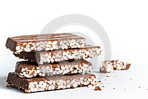 Chunks of milk chocolate with puffed rice