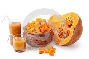 Chunks of pumpkin and pumpkin juice